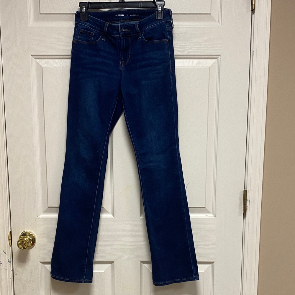 Old Navy Blue women’s mid rise kicker Bootcut Jeans with Classic Indigo Denim